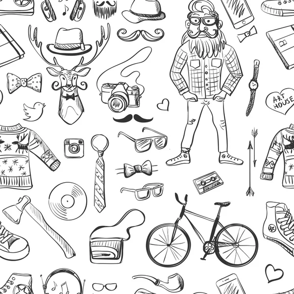 Hand-drawn Hipster style pattern — Stock Vector