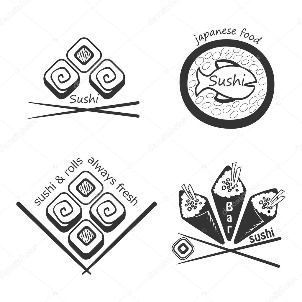 Vector Sushi logotypes set. Sushi vintage design elements, logos, badges, label, icons and objects