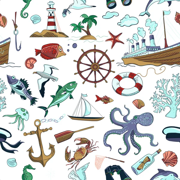 Coloré Nautique ou marine motif sans couture thème — Image vectorielle