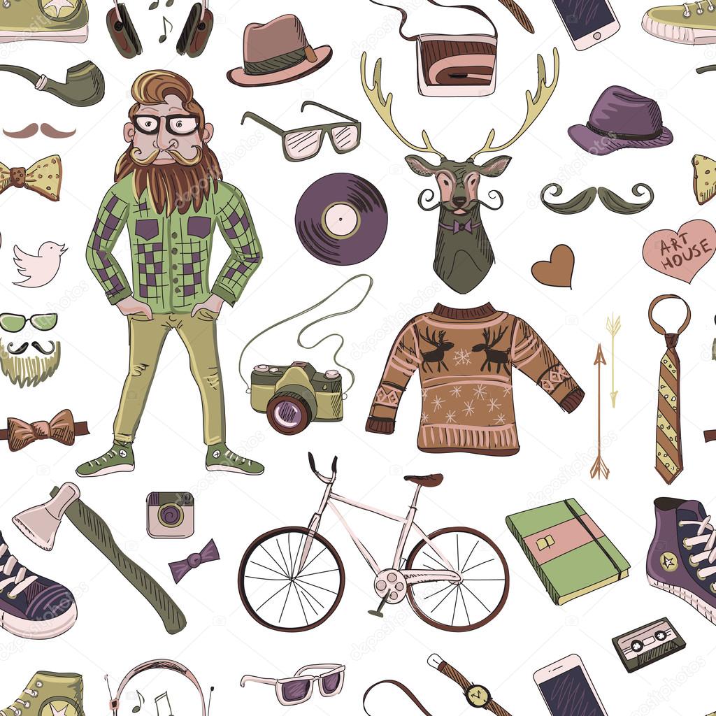 Colored hand-drawn Hipster style pattern