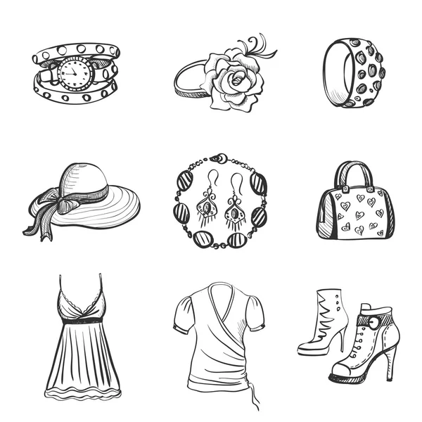 Iconos de moda dibujado a mano — Archivo Imágenes Vectoriales