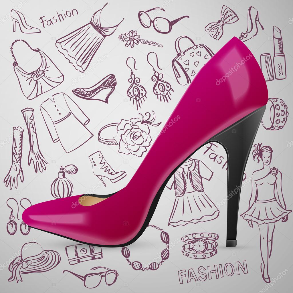 Modern womens shoes and hand draw Fashion icon