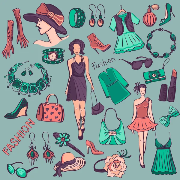 Colección de belleza y moda dibujada a mano — Archivo Imágenes Vectoriales