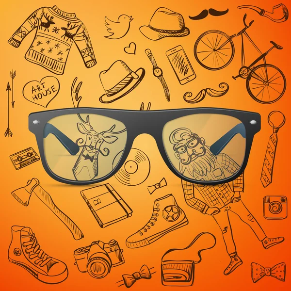 Lunettes hipster dessinées à la main Éléments de style hipster — Image vectorielle