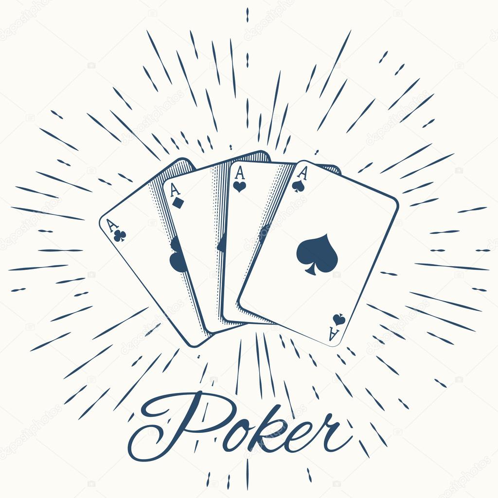 Four aces  and vintage sun burst frame, excellent vector illustration, EPS 10