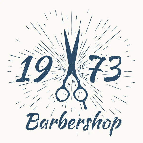 Scissors and vintage sun burst frame. Barbershop emblem — Stock Vector