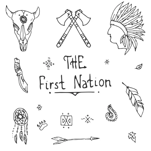 Native american style Sketch Icon Set — Stock Vector