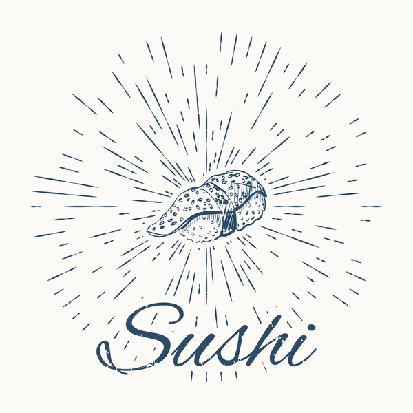 Sushi et cadre vintage soleil éclatement — Image vectorielle