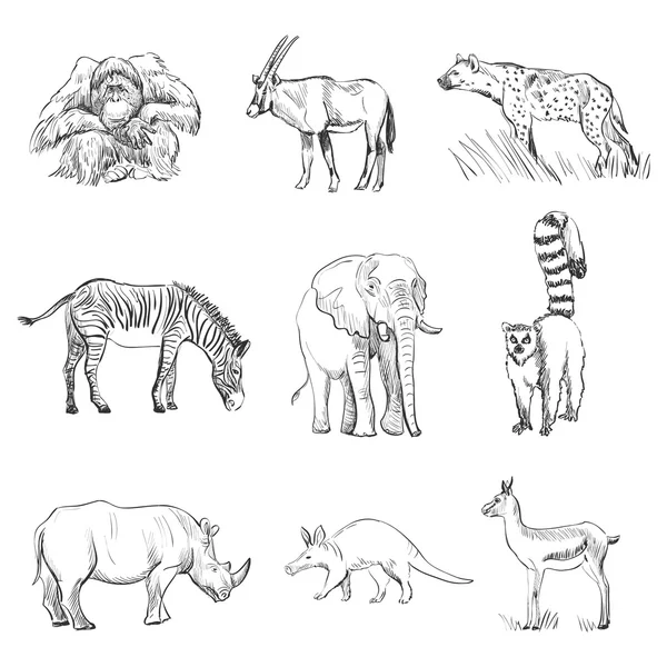 Desenho de caracteres Conjunto de animais silhuetas —  Vetores de Stock