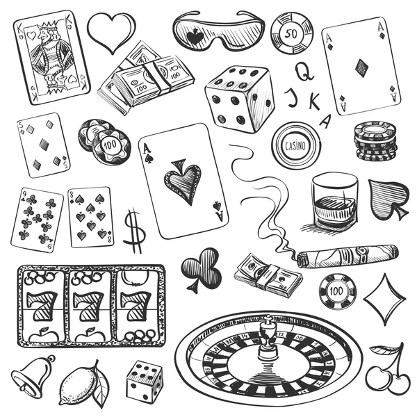 Collection de Casino dessinée à la main — Image vectorielle