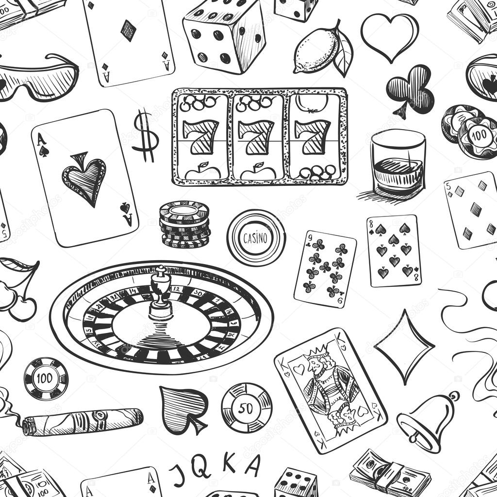Seamless casino hand drawn pattern