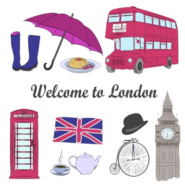 Vektör elle çizilmiş Londra ayarla