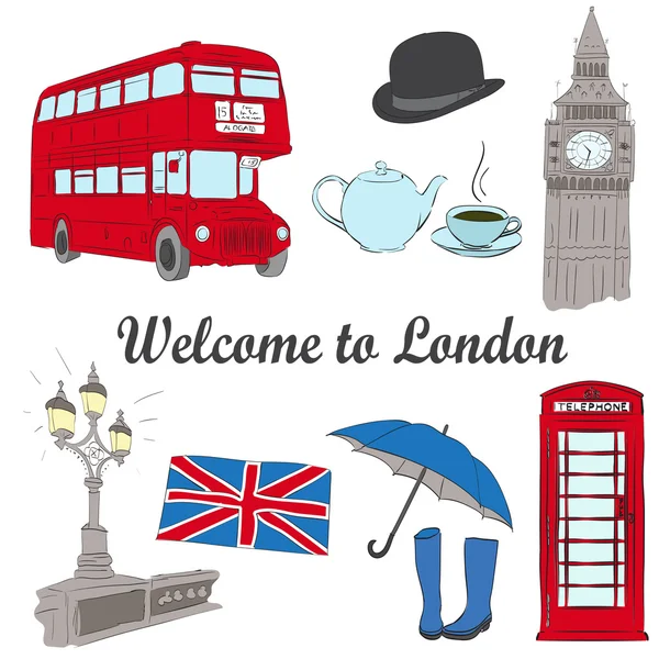 Vector dibujado a mano Londres conjunto — Vector de stock