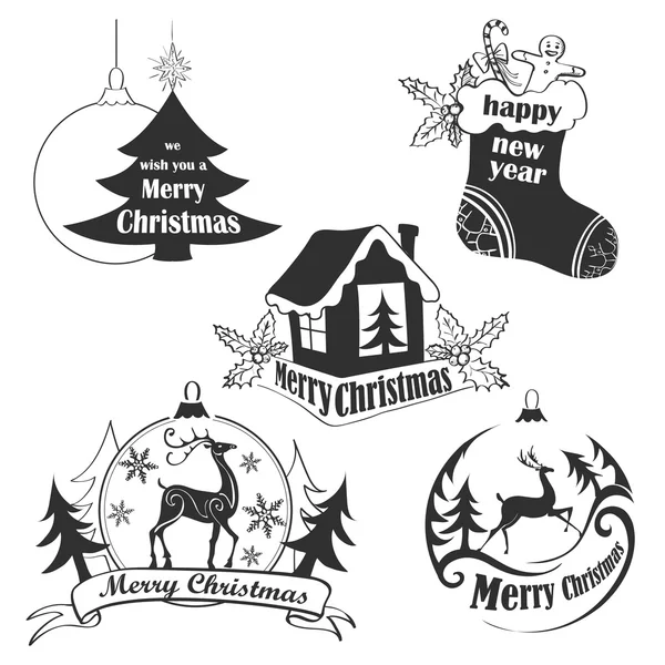 Christmas Retro Icons, Elements And Illustrations Set — Stock Vector