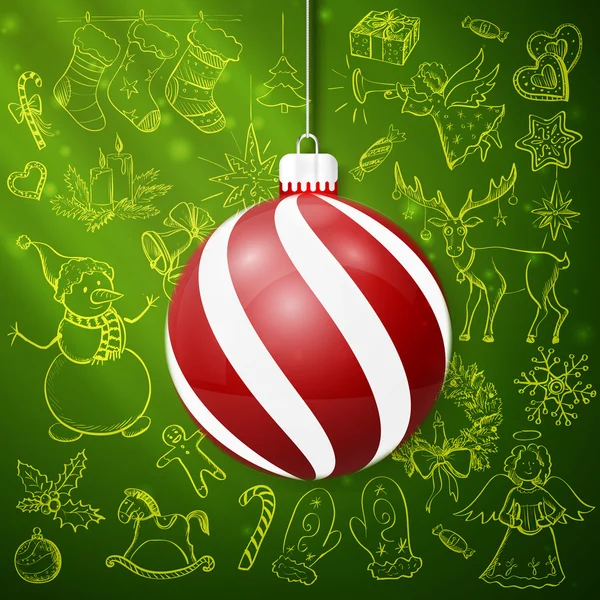 Elementos de Navidad y Año Nuevo dibujados a mano con adorno — Vector de stock