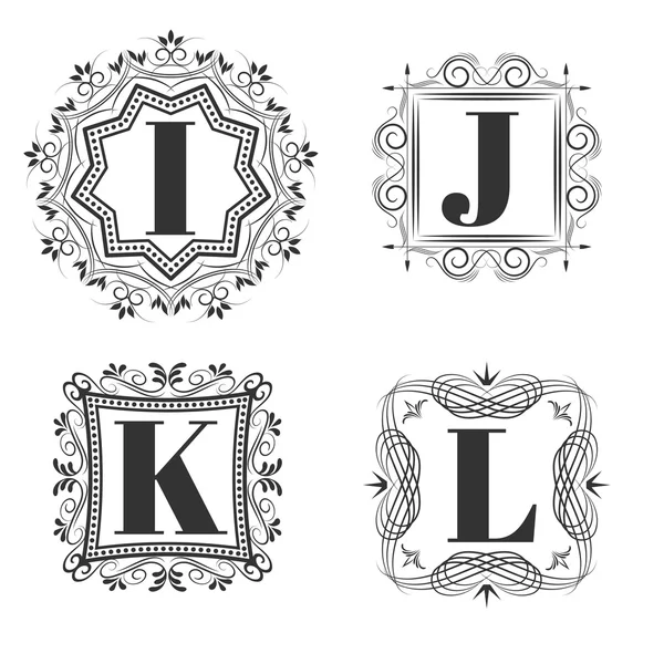 Set di logo classico o monogramma di design. Lettere I, J, K, L — Vettoriale Stock