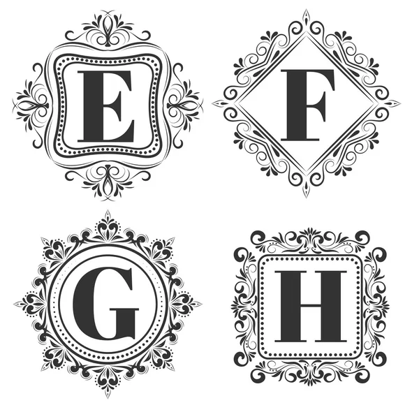 Set di logo classico o monogramma di design. Lettere E, F, G, H — Vettoriale Stock