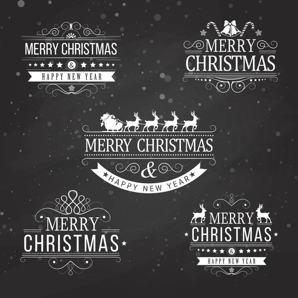 Christmas decoration collection of calligraphic and typographic elements on black — Stock Vector