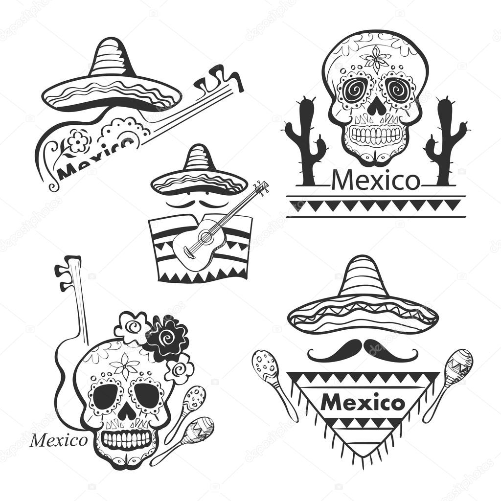 Mexican set of labels and stickers with icons