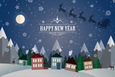 Yeni yıl kış tatil manzara-gece sokak.