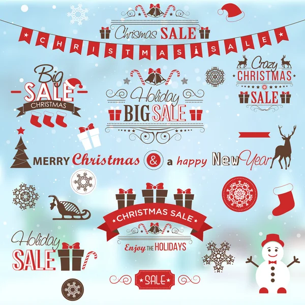 Conjunto de diseño de venta de Navidad - etiquetas, emblemas — Vector de stock