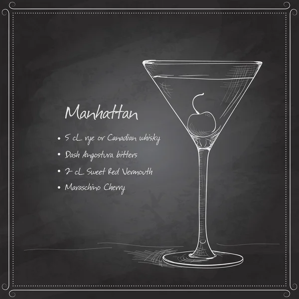 Cocktail manhattan på svarta tavlan — Stock vektor