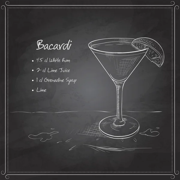 Coctail Bacardi auf schwarzem Brett — Stockvektor