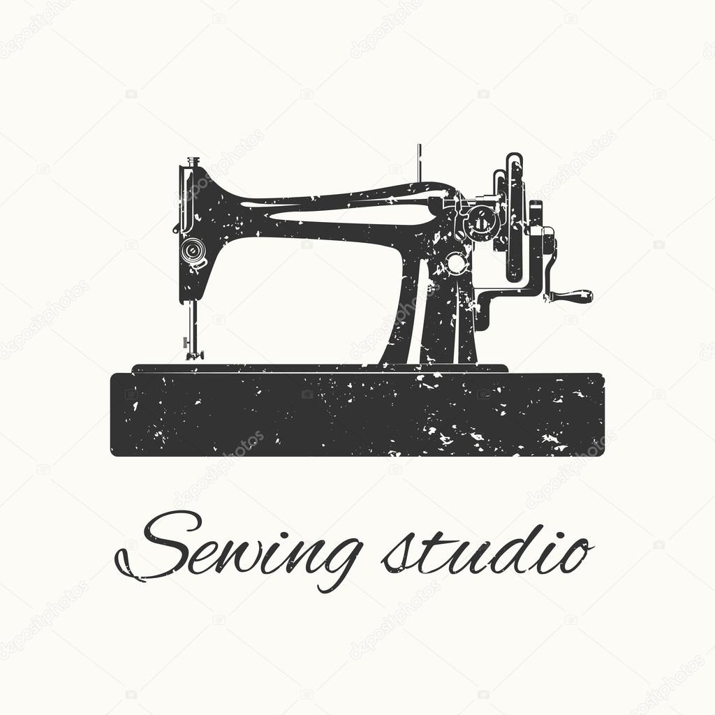 Sewing studio emblem in retro vintage style