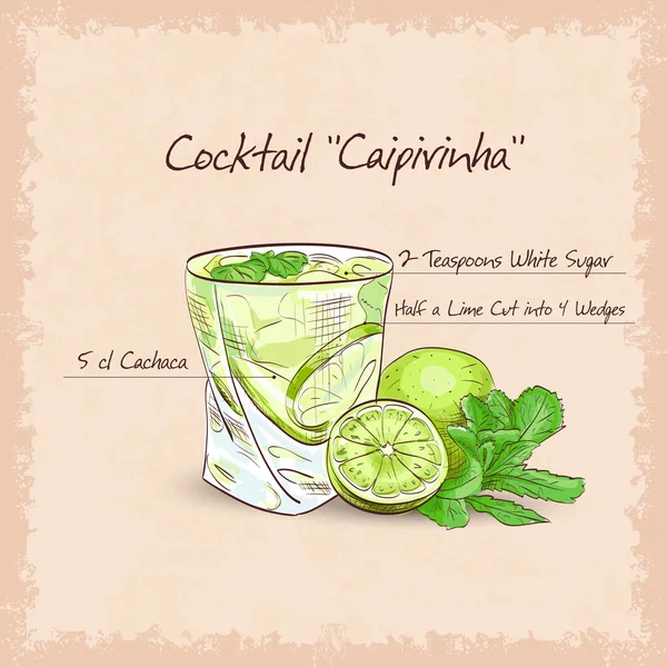 Caipirinha krokisi - Ulusal kokteyl — Stok Vektör