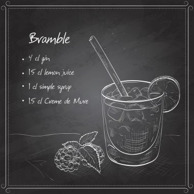 Cocktail Bramble on black board clipart
