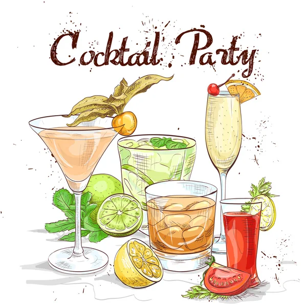 Het cocktailparty hedendaagse klassiekers Cocktail instellen — Stockvector