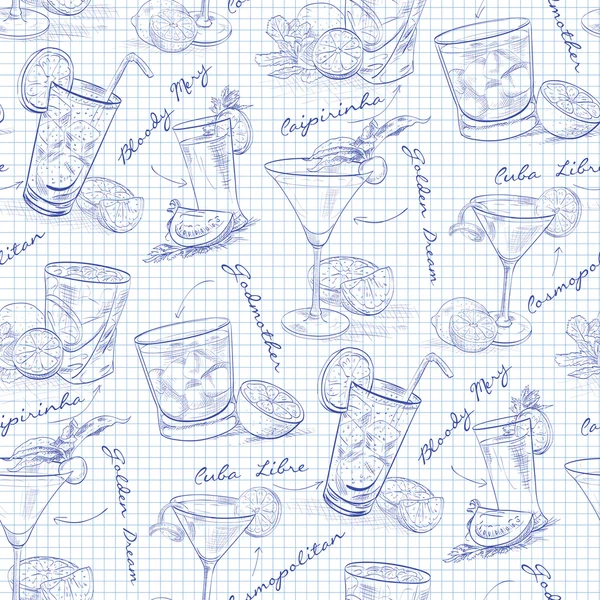 Scetch motif cocktails classiques contemporains sur la page du carnet — Image vectorielle