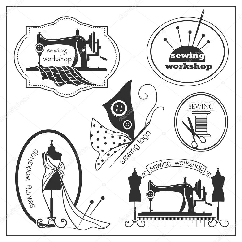 Sketch sewing lable and logotype in vintage style. Vector illustration. Logo