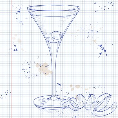 Kokteyl Dirty Martini bir defter sayfası