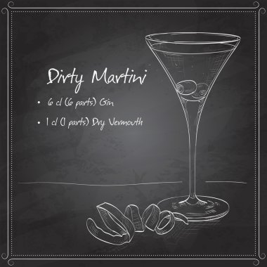 Cocktail Dirty Martini on black board vector Cocktail Dirty Martini on black board vector