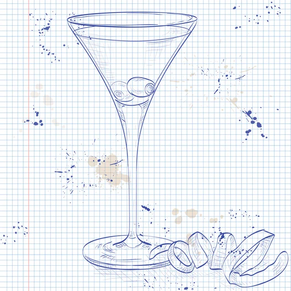 Cocktail Dirty Martini di halaman notebook - Stok Vektor