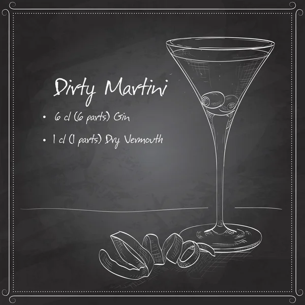 Cocktail Dirty Martini på svarta tavlan — Stock vektor