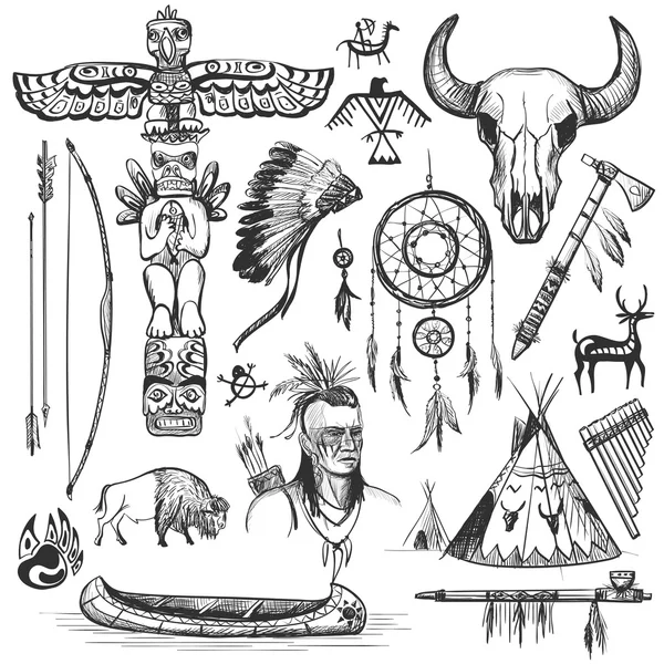 Set of wild west american indian designed elements. — Stock Vector