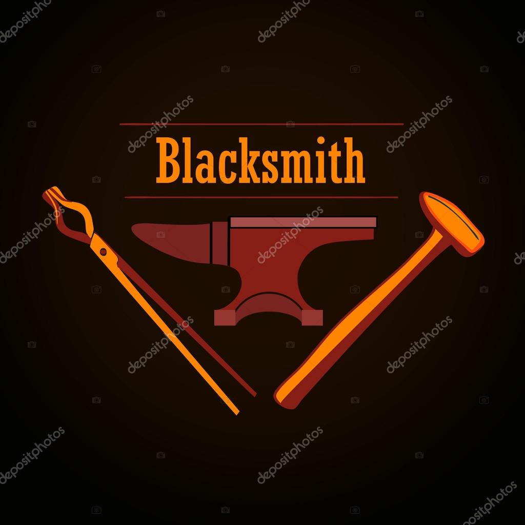 Hand drawn blacksmith labels with sledgehammer and vise