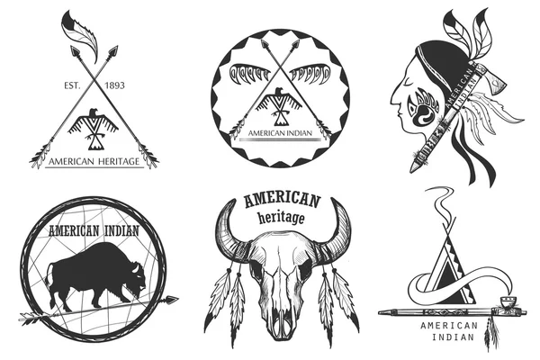 Set di emblemi indiani americani — Vettoriale Stock