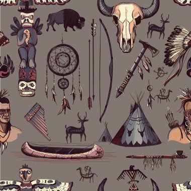 seamless modeli Amerikan aşiret yerli sembolleri