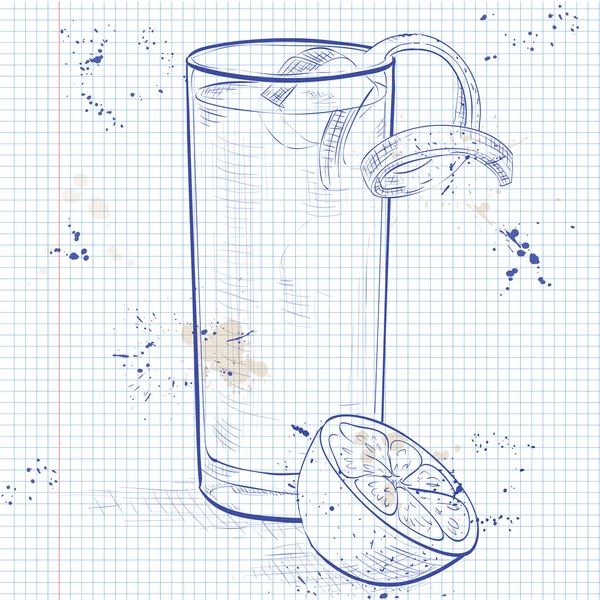 Gin Fizz cocktail on a notebook page — Stockvector