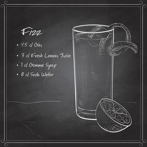 Gin Fizz cocktail on black board — Διανυσματικό Αρχείο
