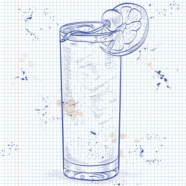 Cocktail John Collins on a notebook page — 图库矢量图片