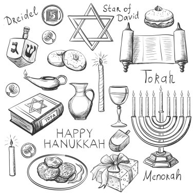 Set of Happy Hanukkah designed elements clipart