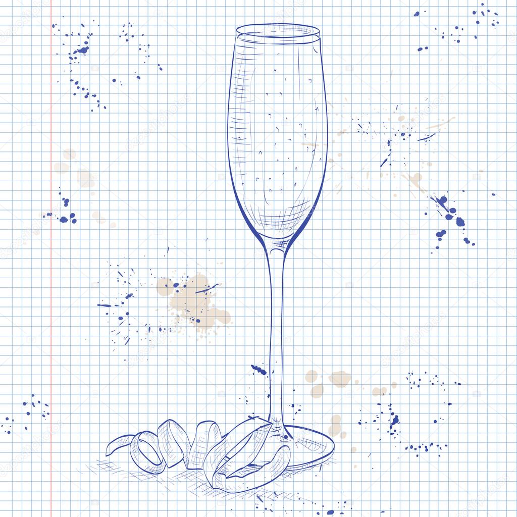 Cocktail French 75 on a notebook page