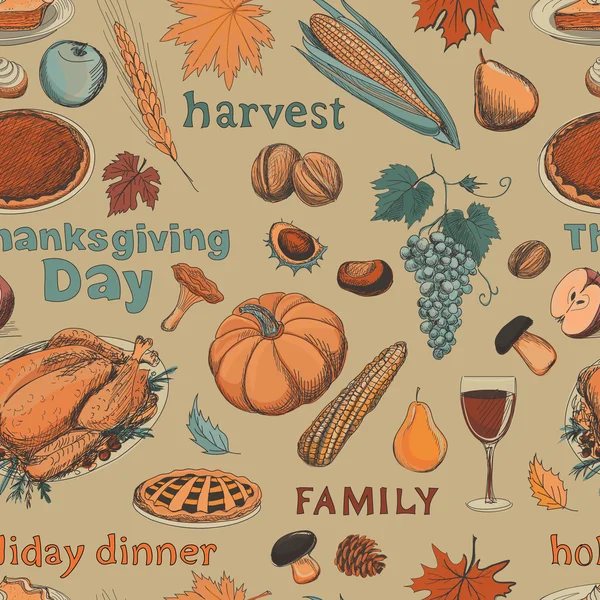 Hand drawn seamless pattern thanksgiving — Stock Vector