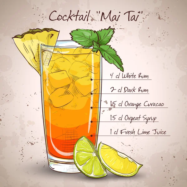 Cocktail Mai Tai — Vetor de Stock