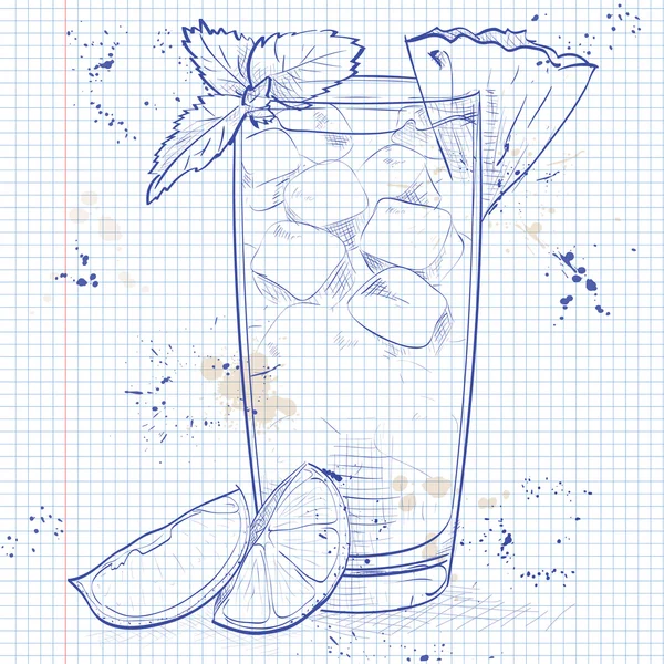 Cocktail Mai Tai su una pagina di notebook — Vettoriale Stock