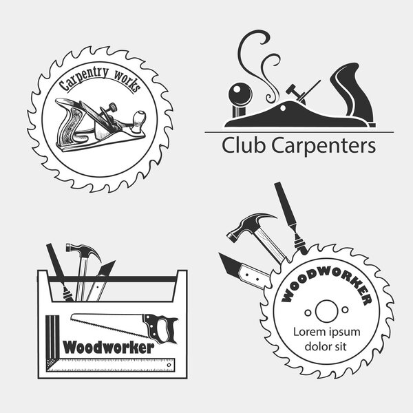 Carpentry works icons flat set with tools carpenter joinery products